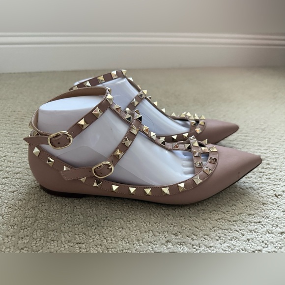 Kaitlyn Pan Women’s Rock Studded Leather Pink Pointed Flat Shoes - Picture 3 of 9